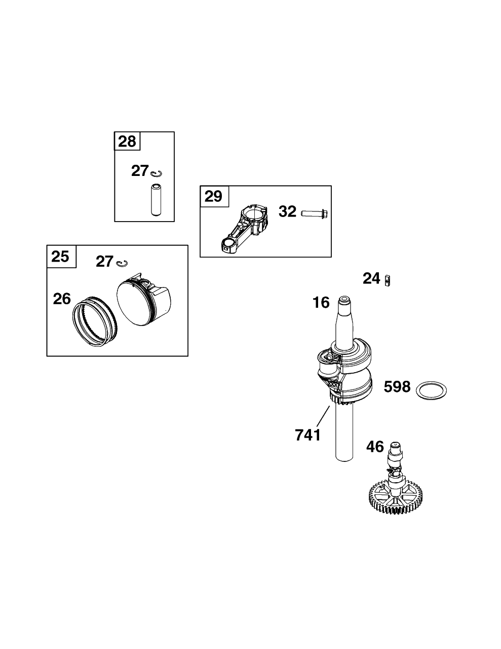 Crankshaft Group Diagram and Parts List for 92J0B-0006-H1  Briggs and Stratton Engine